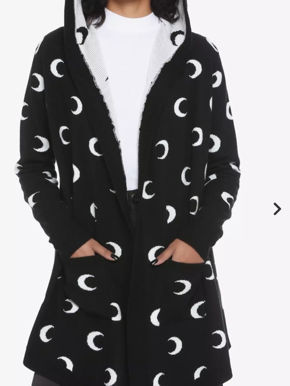 Hot Topic Celestial Crescent Moon Hooded Knit Cardigan Sweater Black White M